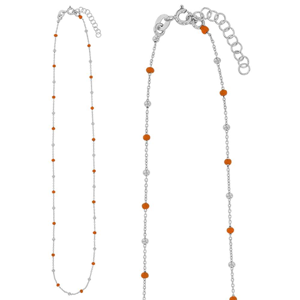 Collier argent 925/1000 rhodié et boules recouvertes d'émail orange (3171082021O)