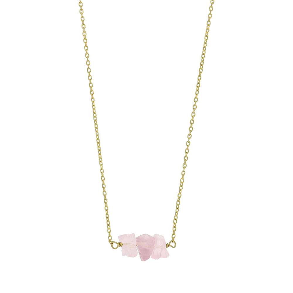 Collier argent 925/1000 doré 2 microns avec 3 pierres brutes en Quartz rose (317659QR)