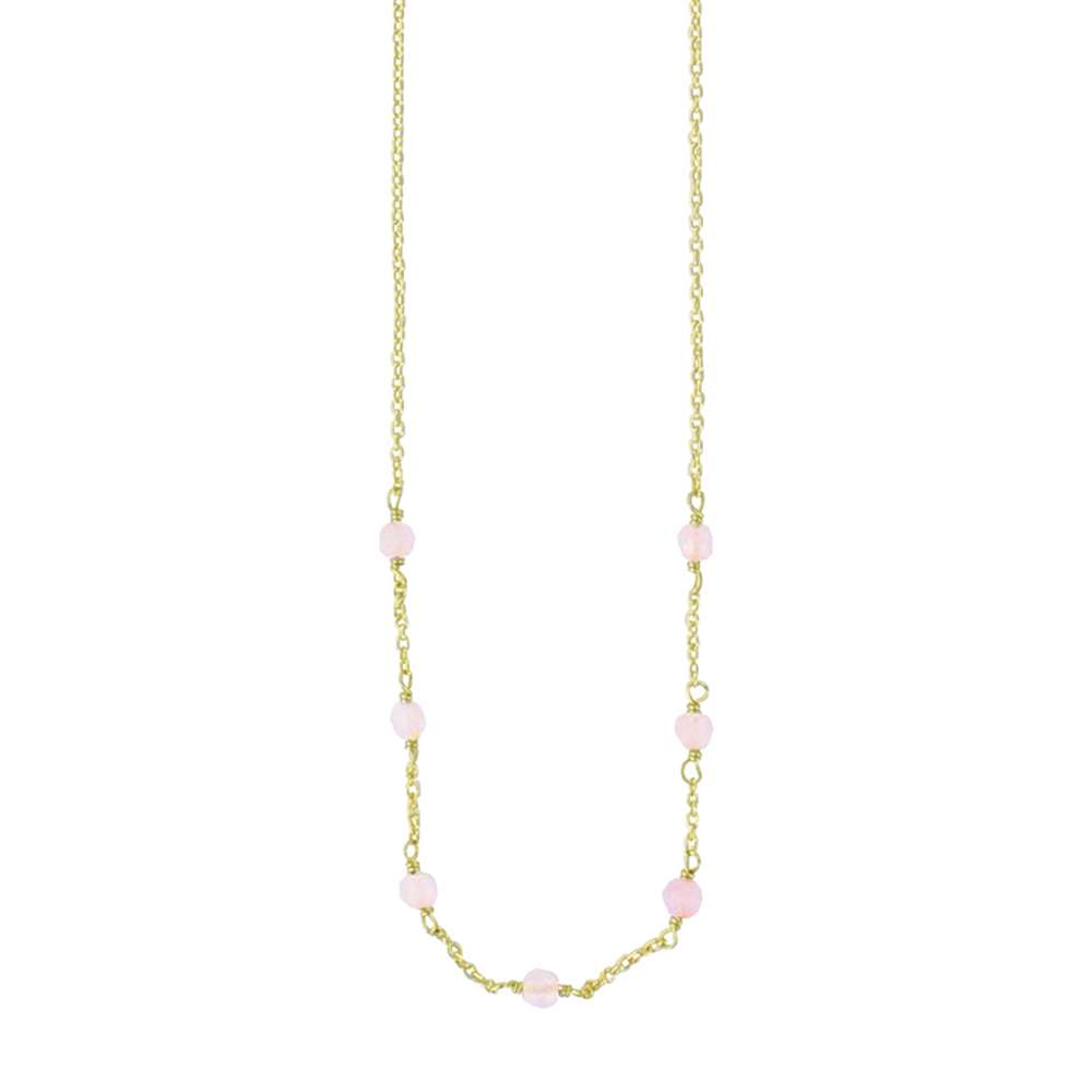 Collier argent 925/1000 doré 2 microns avec pierres rondes en Quartz rose (317658QR)