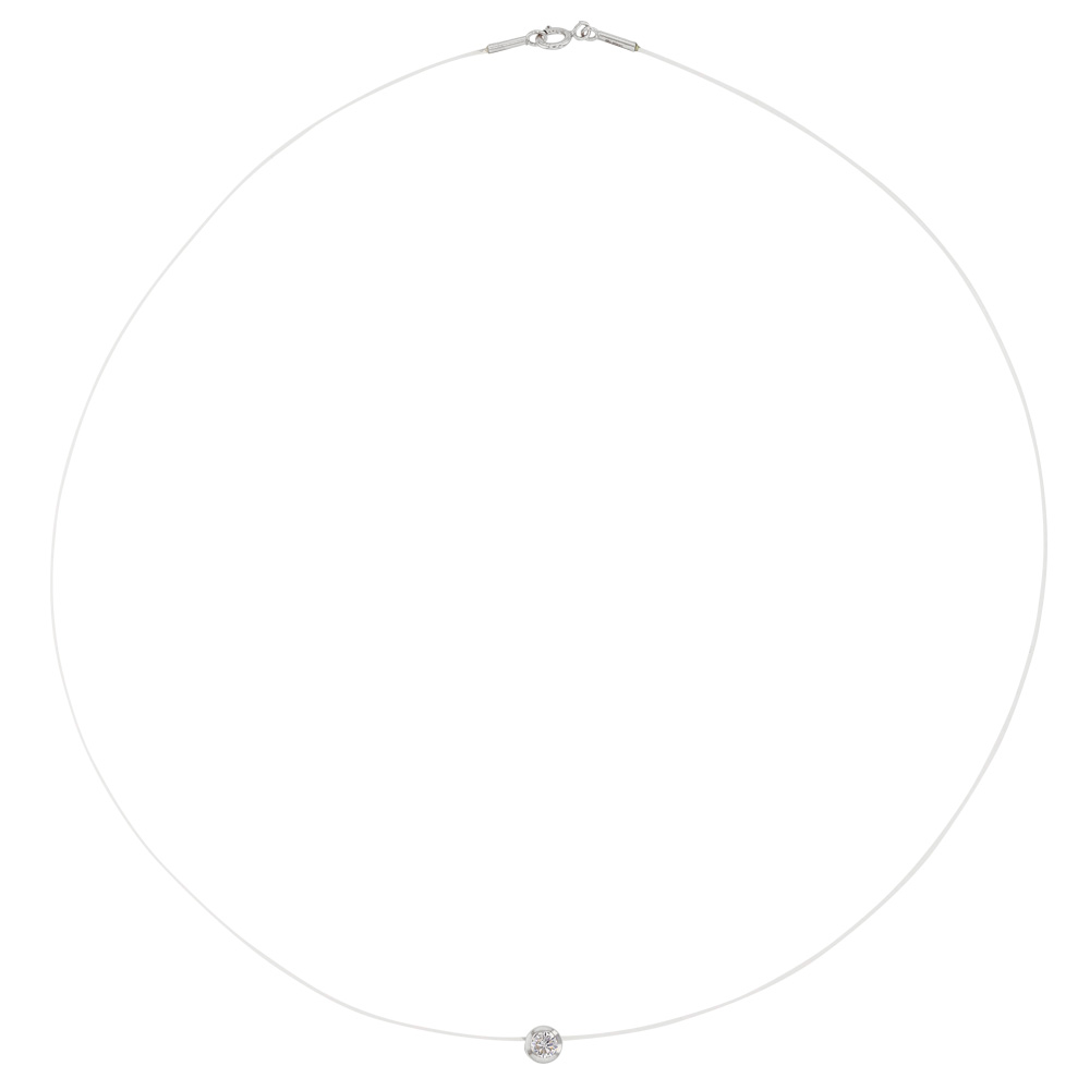 Collier en fil de nylon orné d'un oxyde de zirconium de 3 mm serti clos sur de l'Or 375/1000 blanc (397065BL)