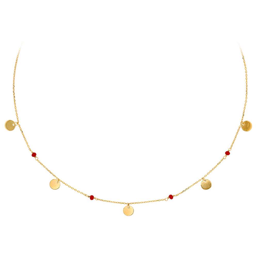 Collier plaqué Or pampilles rondes et pierres synthétiques rouge (327300R)