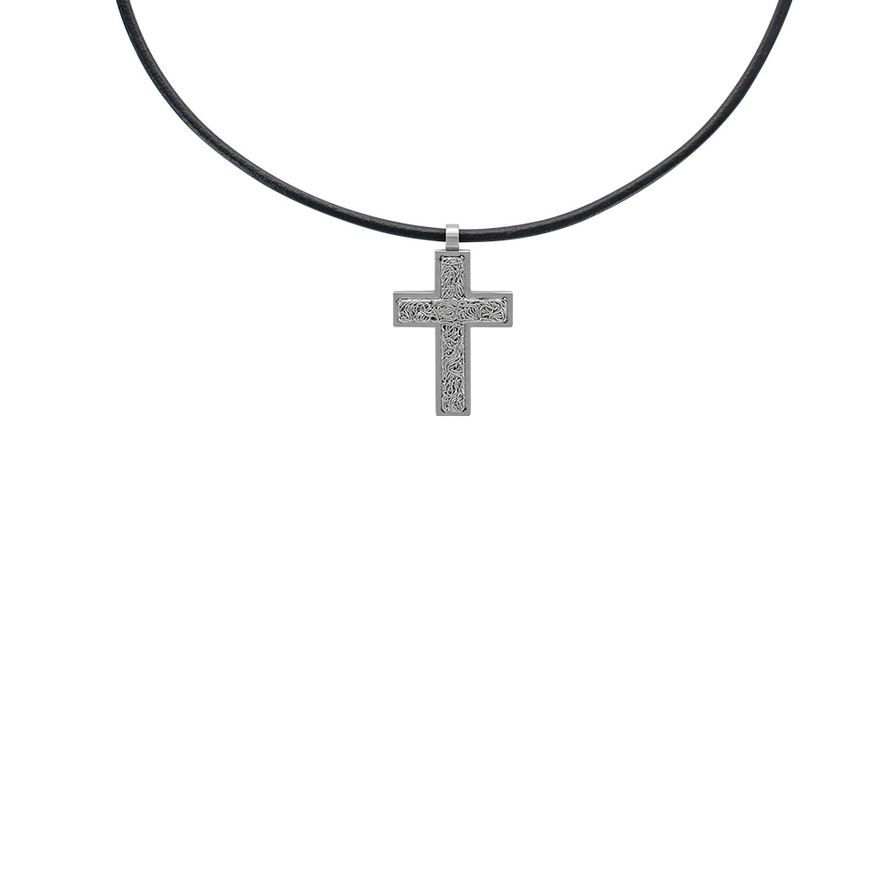 Collier cordon en cuir de bovin avec pendentif croix