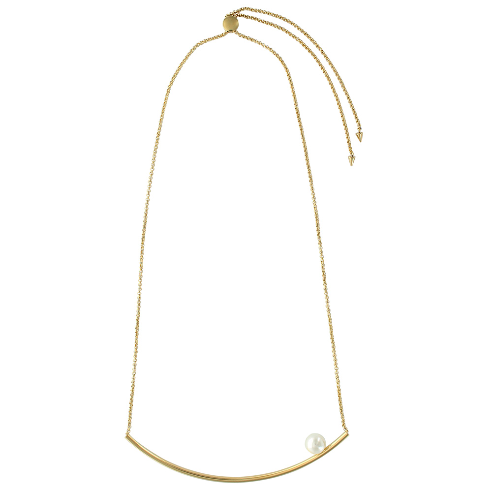 Collier barre arrondi doré orné d'une perle synthétique, fermoir coulissant (317419)