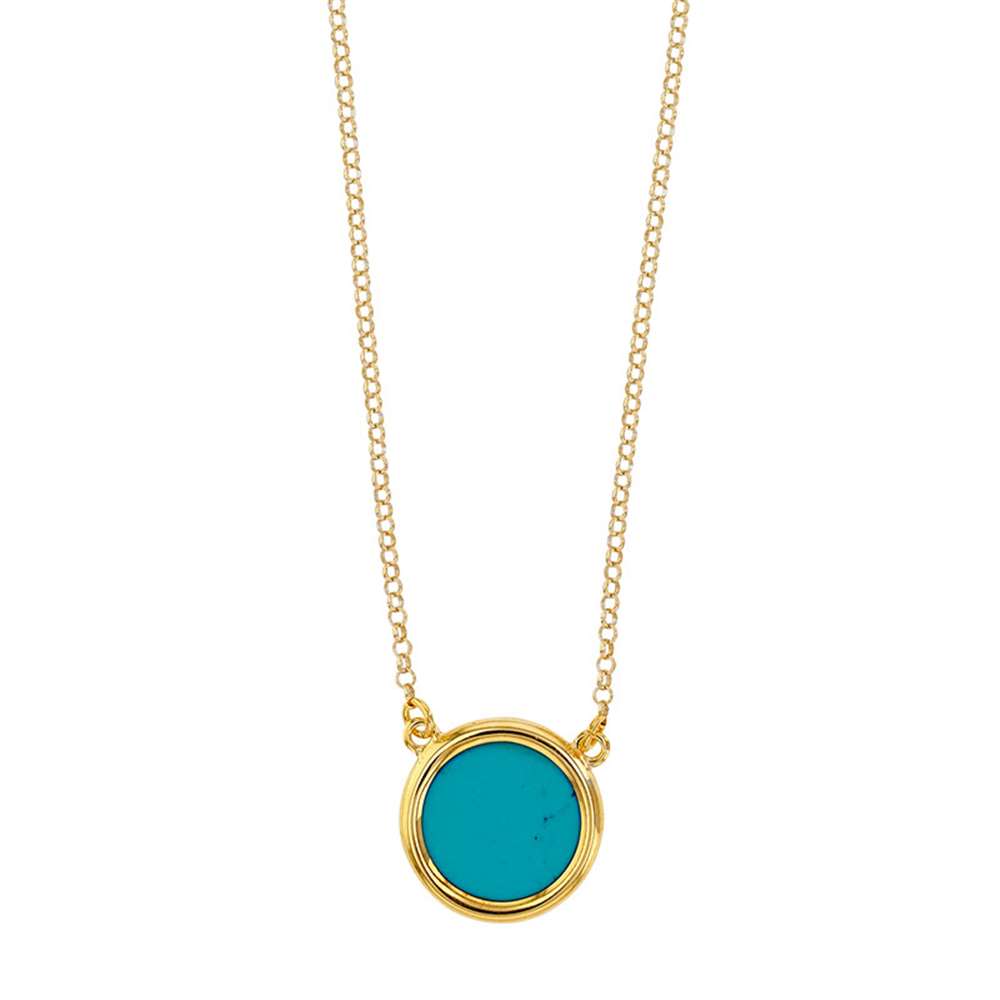 Collier argent 925/1000 doré forme ronde avec turquoise reconstituée (31710698DT)