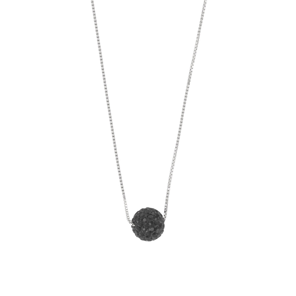 Collier argent 925/1000e et cristal - Noir (8 mm)