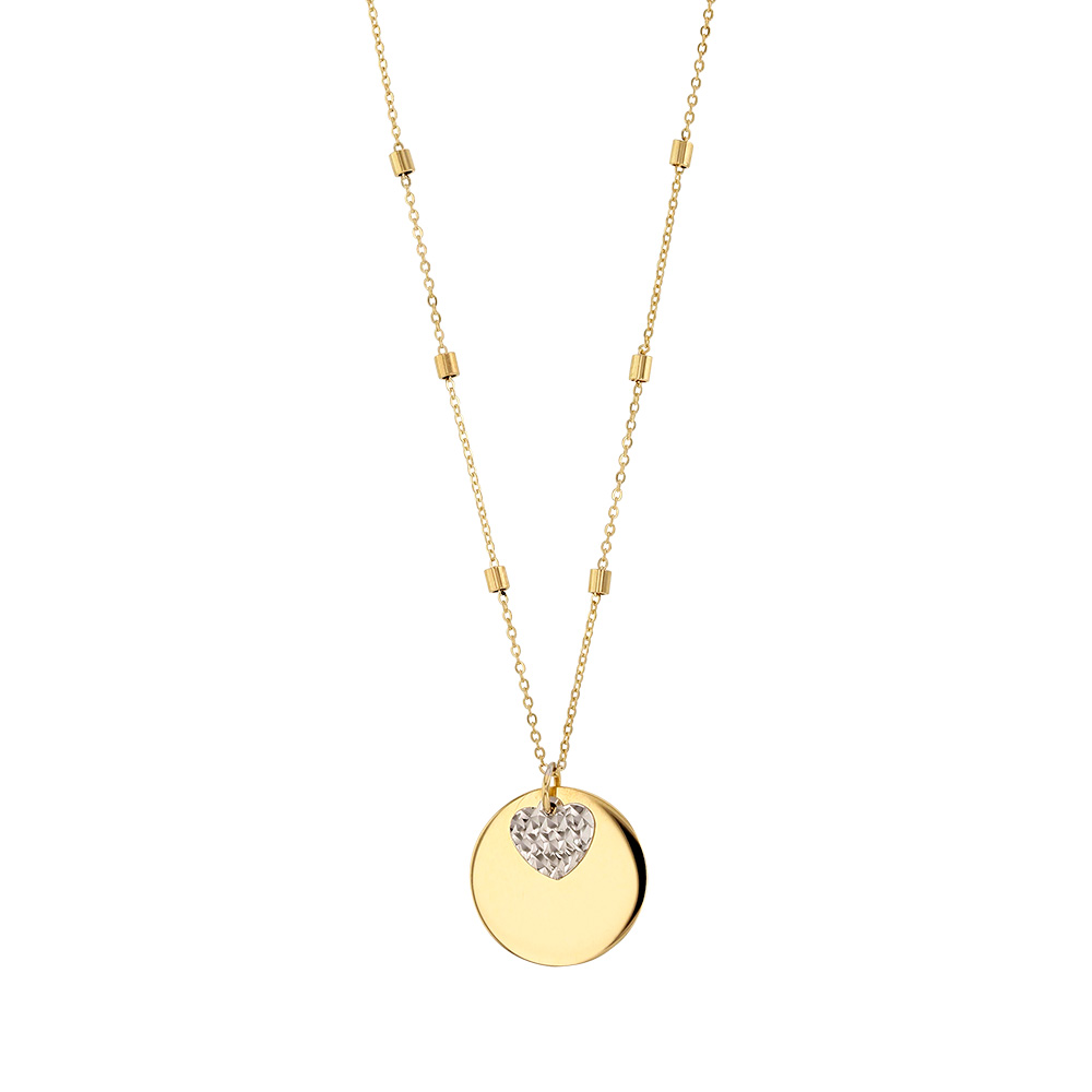 Collier or 375/1000 avec petit coeur en or blanc devant une pastille d'or jaune (397097)