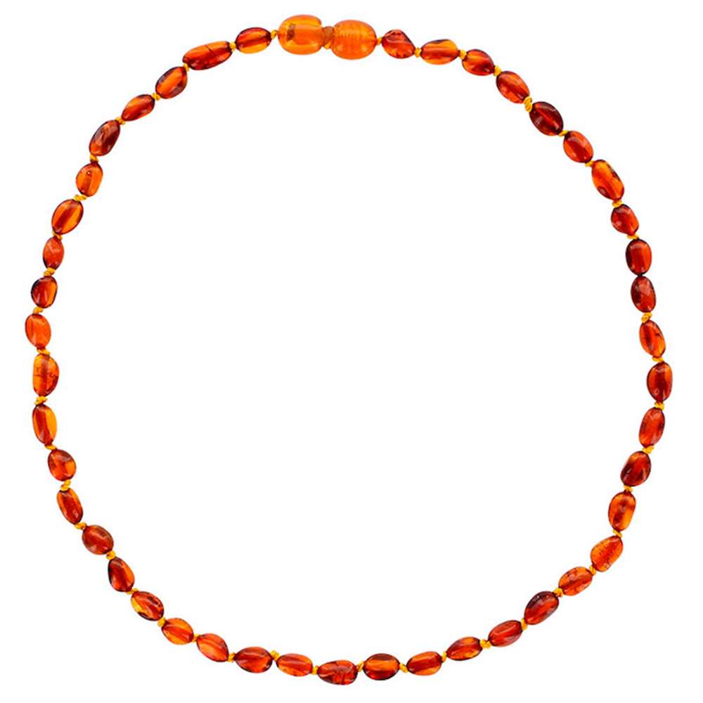 Collier bébé en pierres d'ambre couleur cognac avec fermoir clip (3170552C)