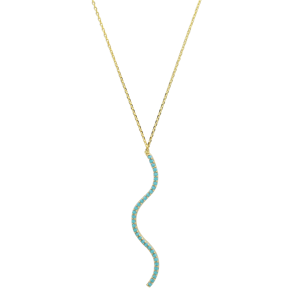 Collier vague argent 925/1000 doré et turquoise synthétique