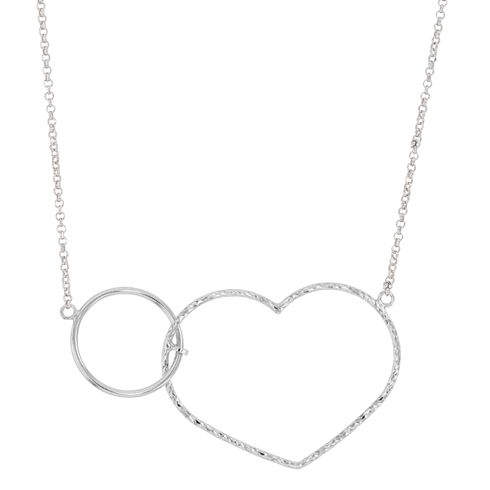Collier argent rhodié cercle lisse et coeur diamanté entrelacés (31710620)