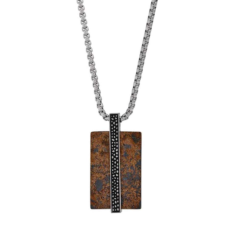 Collier en acier et rectangle en Bronzite (317087M)