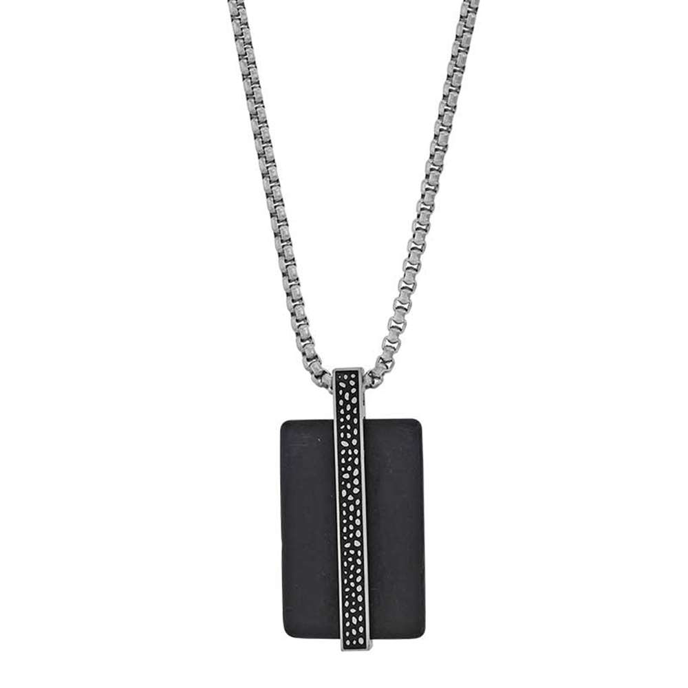 Collier en Acier avec Onyx noir design reptile (317087N)