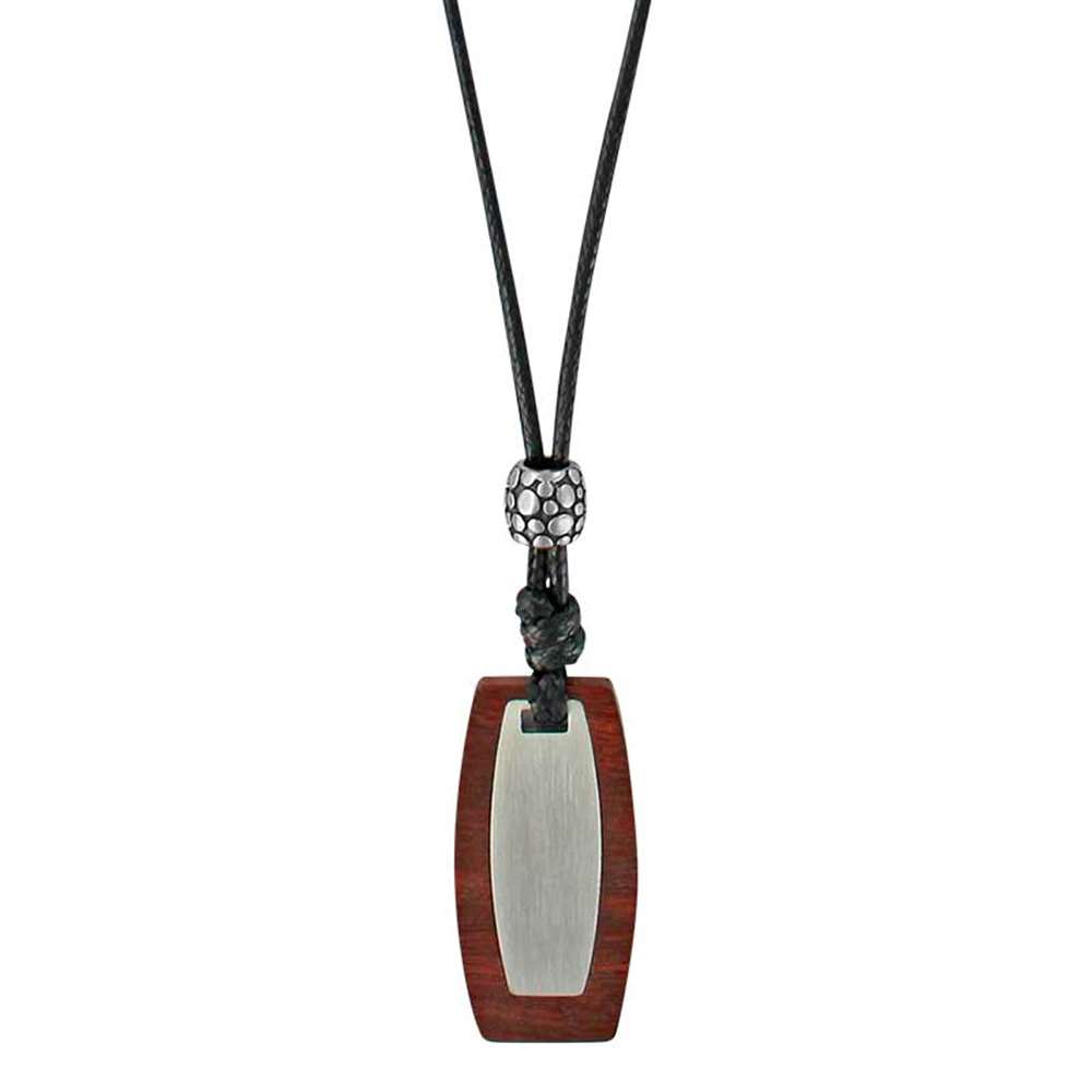 Collier en nylon ciré réglable avec pendentif en Acier et bois (317090)