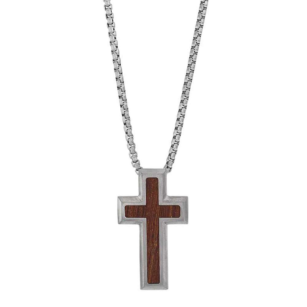 Collier croix Acier et Bois (317091)