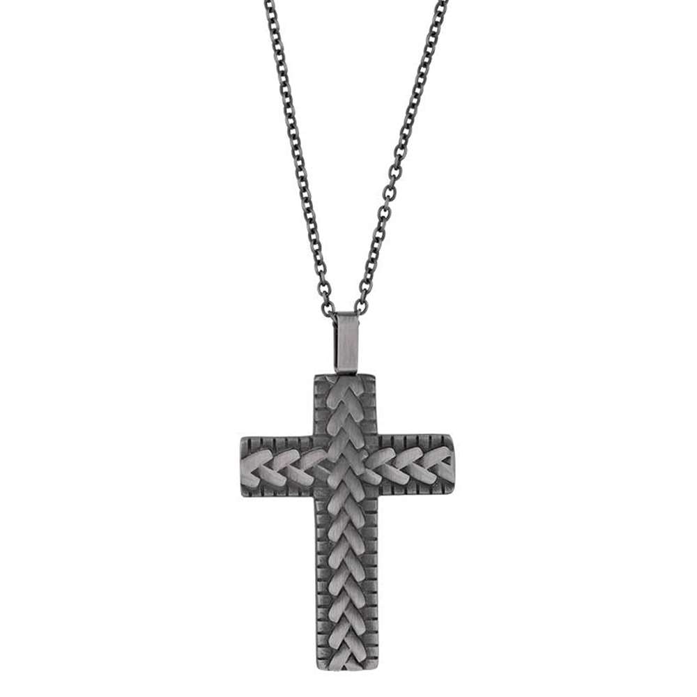 Collier Acier noir croix avec relief (317663)