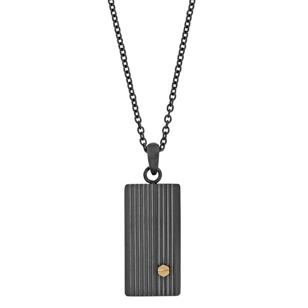 Collier strié en Acier noir et doré rectangle (317672)