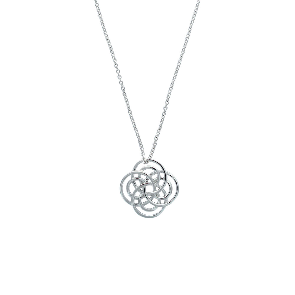 Collier fleur avec des cercles entrelacés en argent 925/1000 rhodié (44 cm)