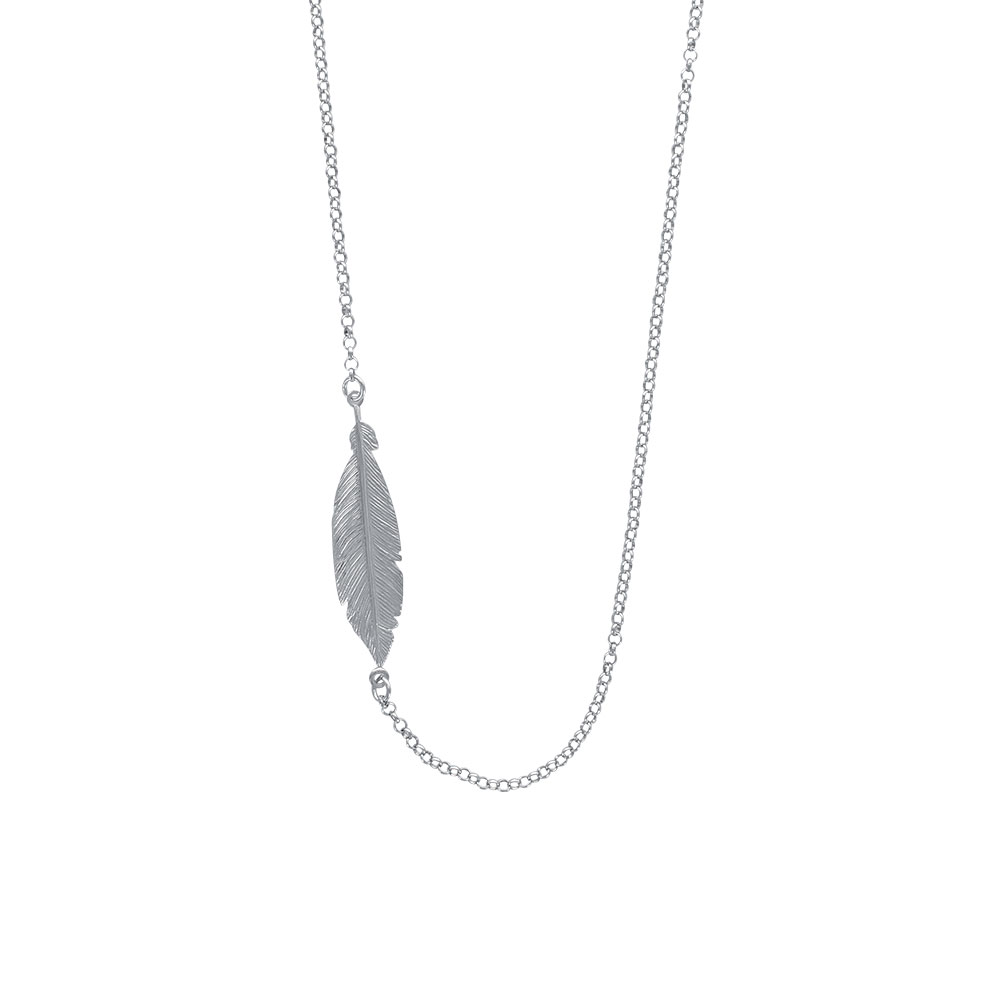 Collier plume argent 925/1000 rhodié (45 cm)