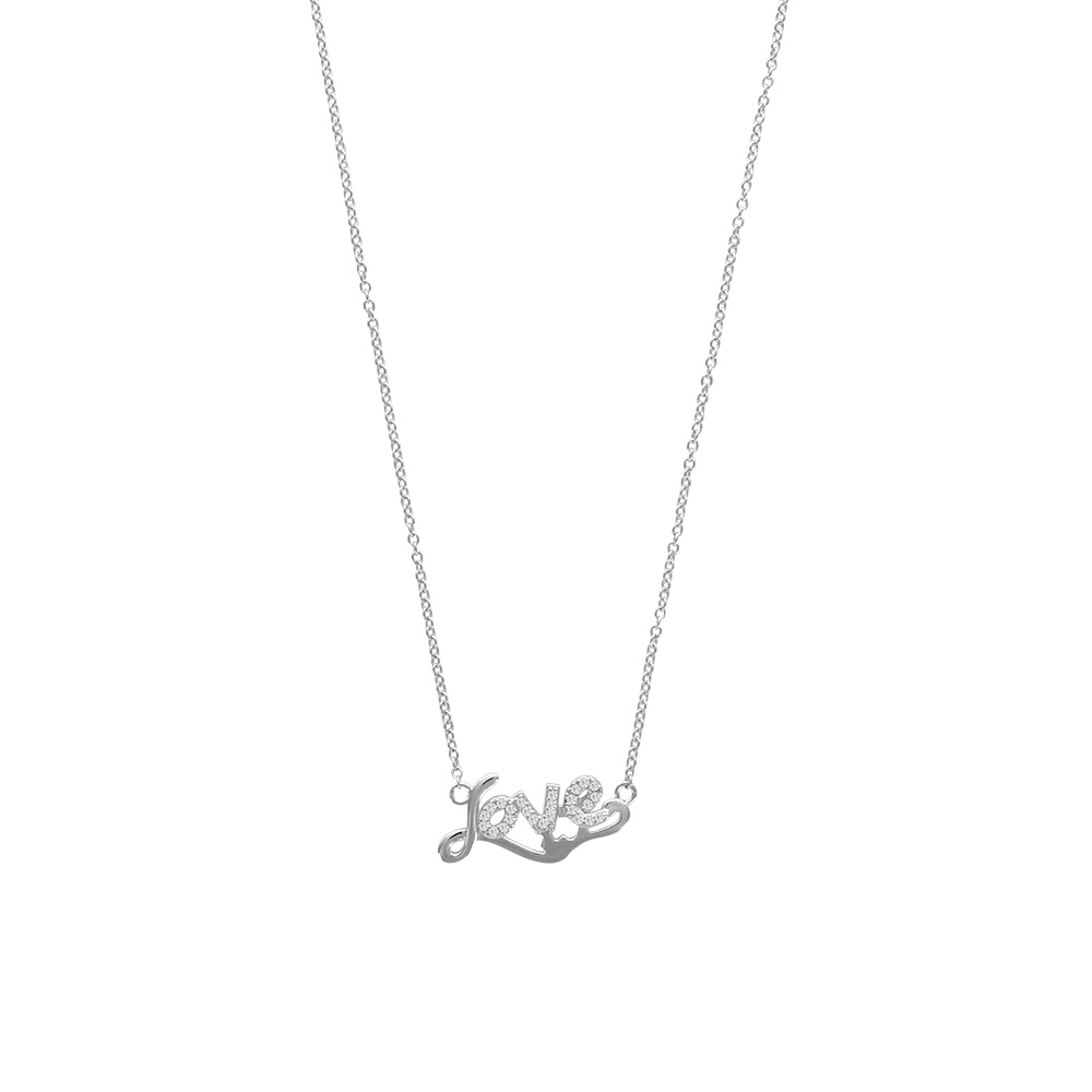 Collier 'Love' avec oxydes de zirconium sur argent 925/1000e rhodié 