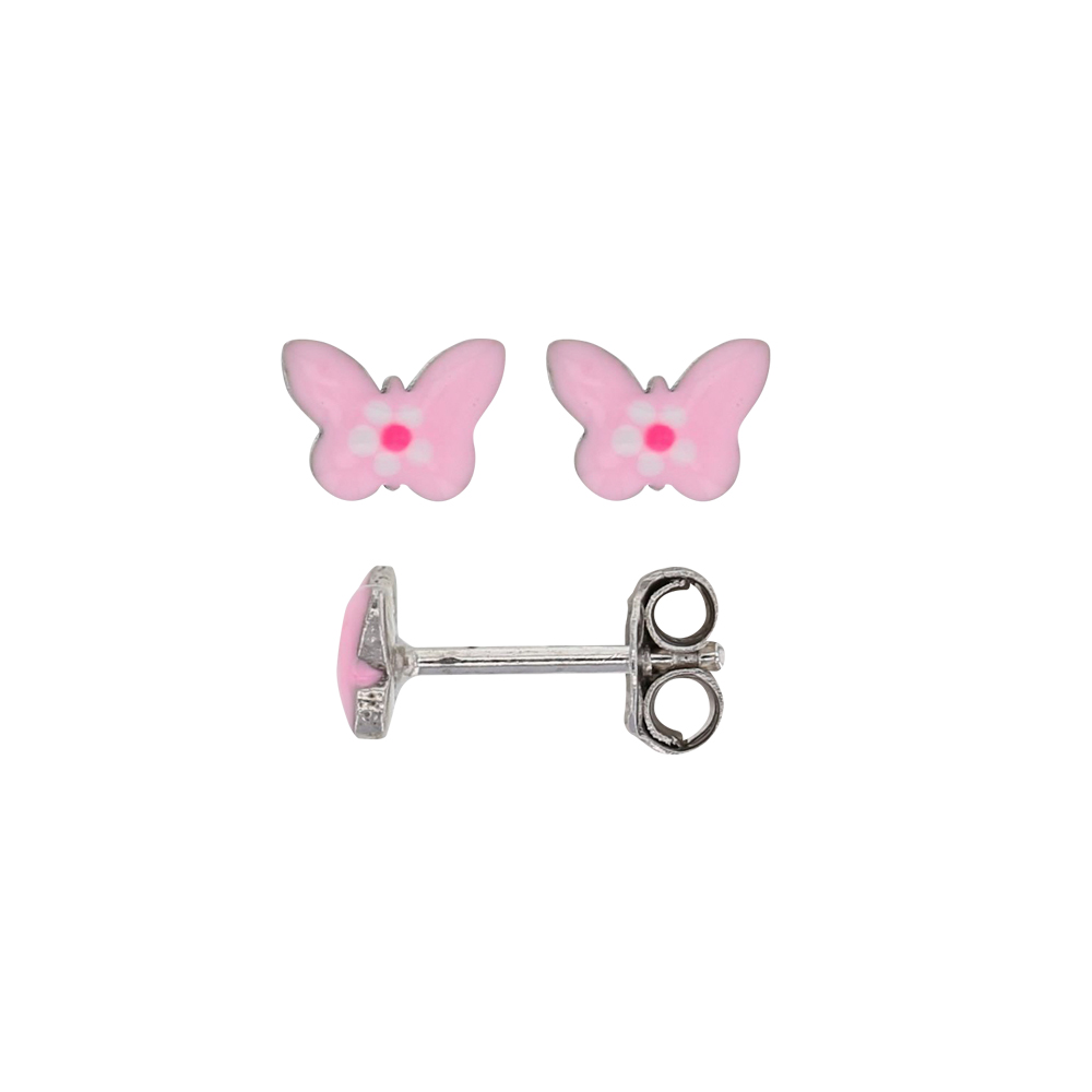 Boucles d'oreilles puces argent rhodié motif papillon (3131777