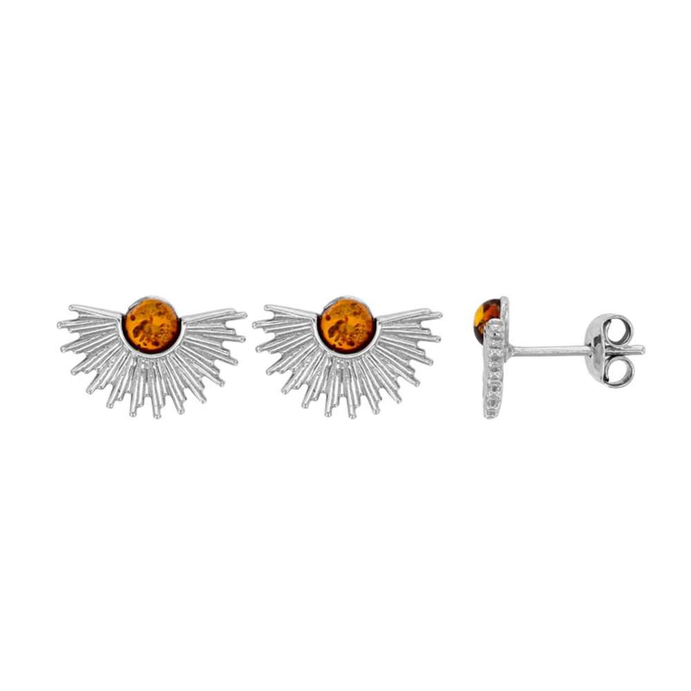 Boucles d'oreilles demi-soleil pierre ronde ambre et argent 925/1000 rhodié (31318204)