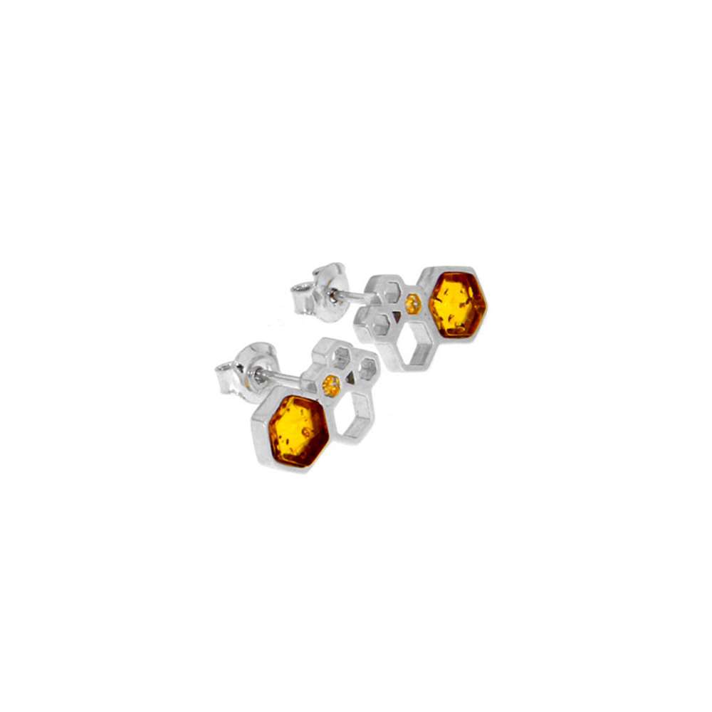 Boucles d'oreilles alvéoles en ambre miel et argent 925/1000 rhodié (31318205)