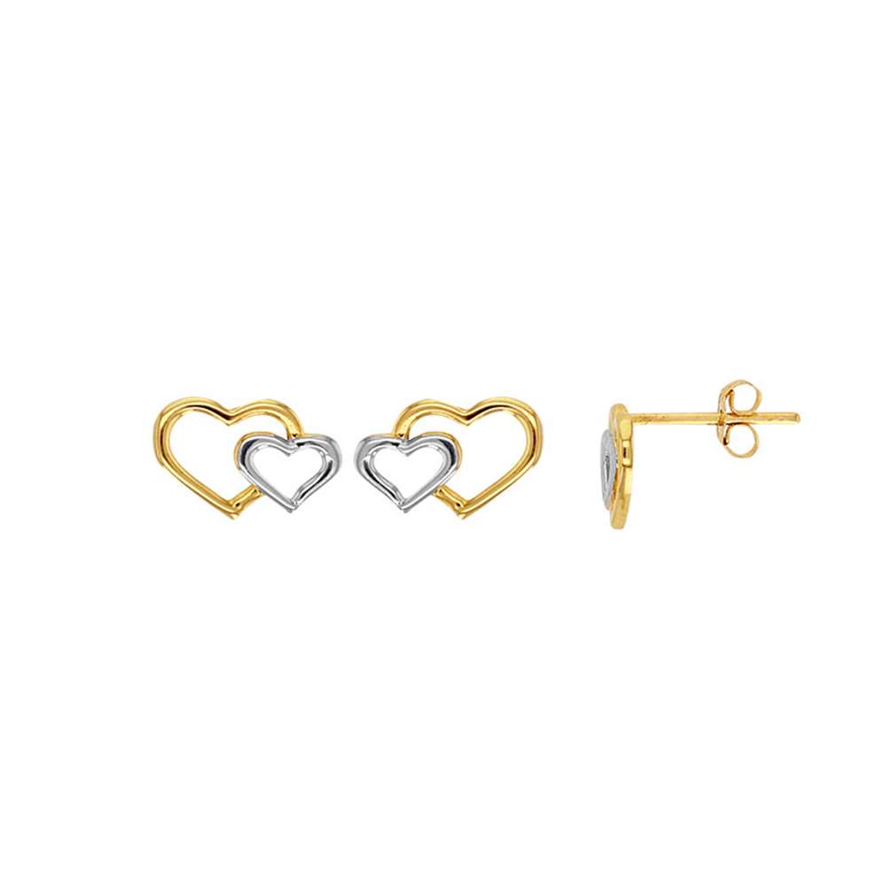 Boucles d'oreilles puces coeurs Or jaune et Or blanc 375/1000 (393286)