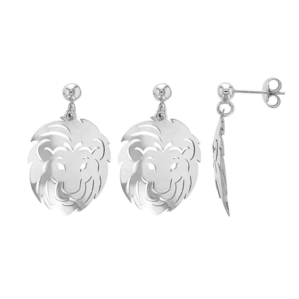 Boucles d'oreilles Lion en argent rhodié 925/1000 (3131706)