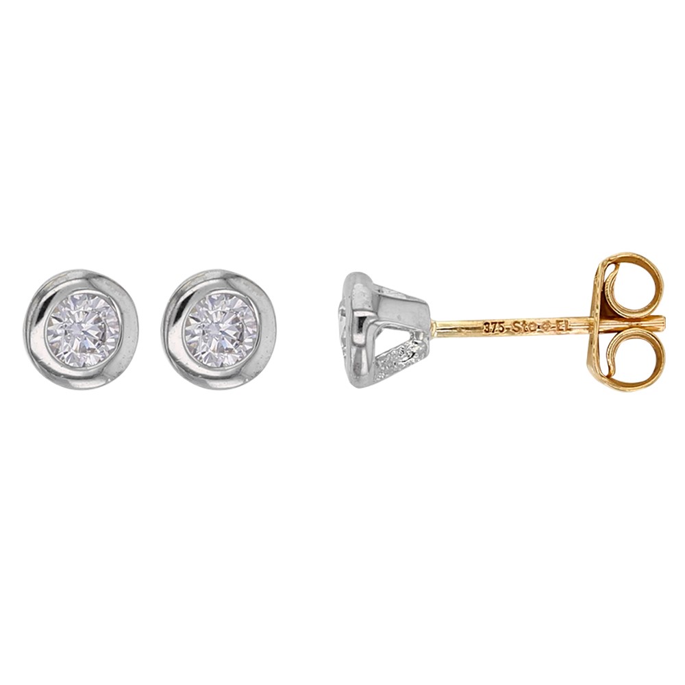 Boucles d'oreilles puce en Or 375/1000e blanc et jaune avec oxyde de zirconium (393419)