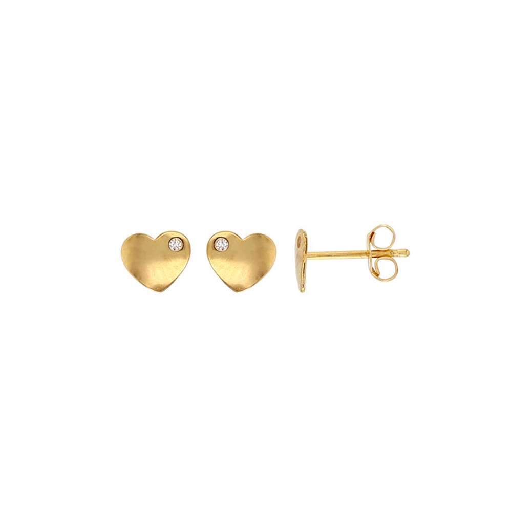 Boucles d'oreilles puces petit coeur avec oxyde de zirconium en Or 375/1000 (393294)