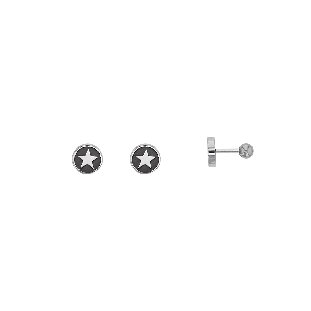 Boucles d'oreilles puces ronde motif étoile en acier