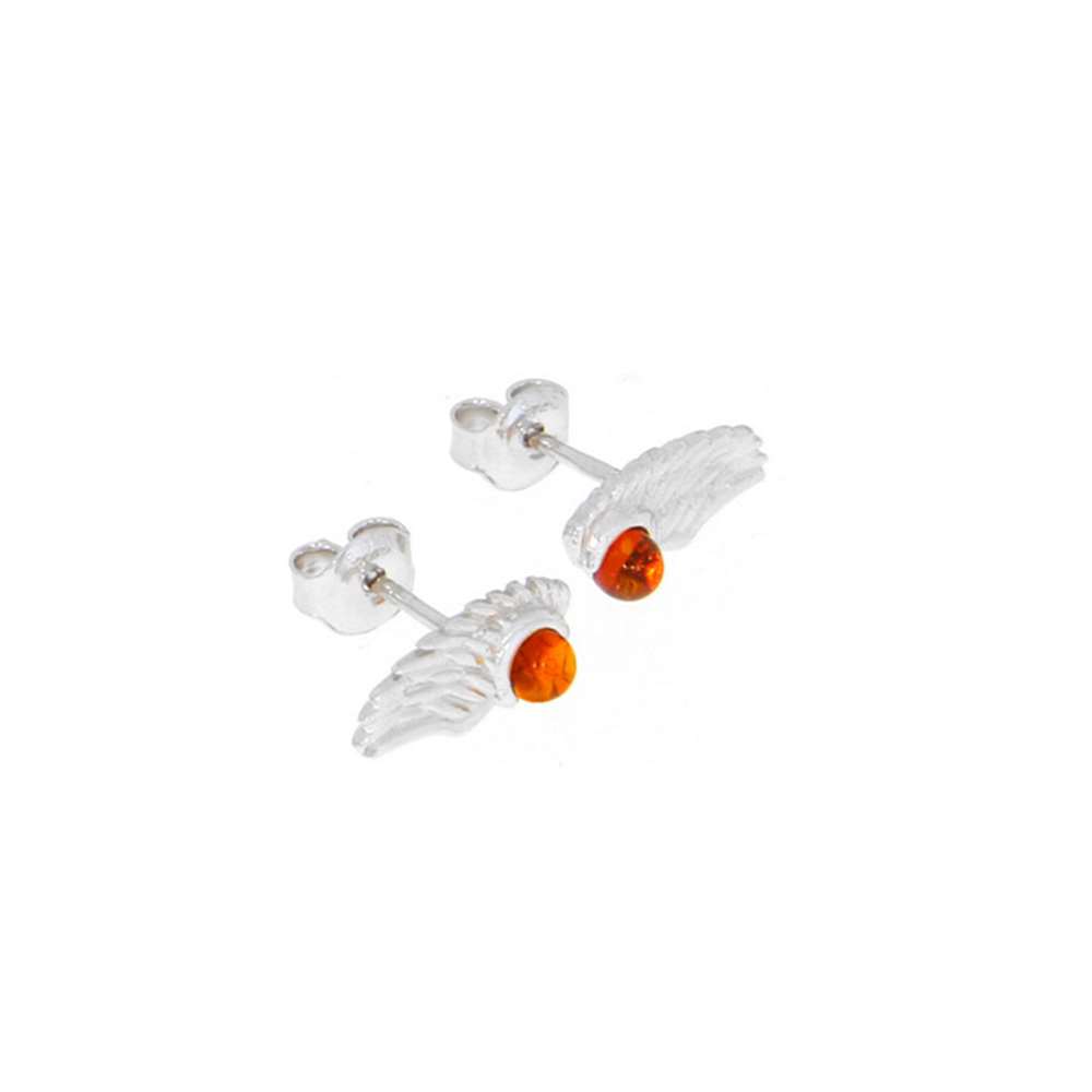 Boucles d'oreilles puces ailes en Ambre et argent 925/1000 rhodié (31318211)