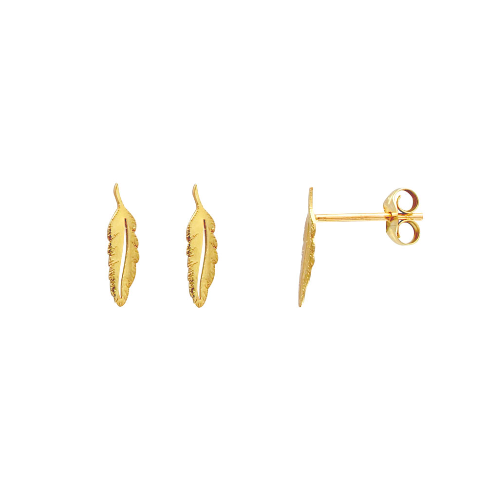 Boucles d'oreilles en forme de plume en Or 375/1000e