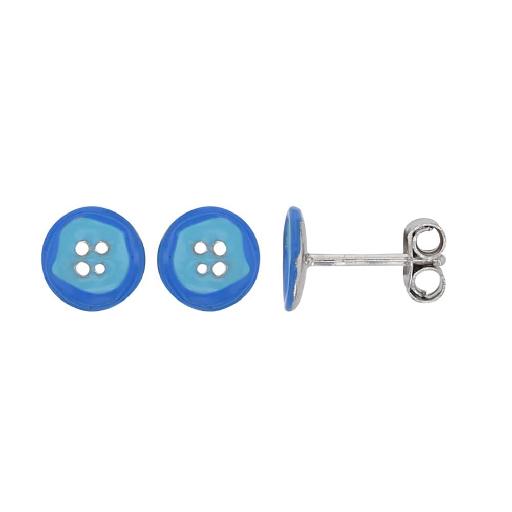 Boucles d'oreilles puces forme bouton émail turquoise et argent 925/1000 rhodié (31318256T)
