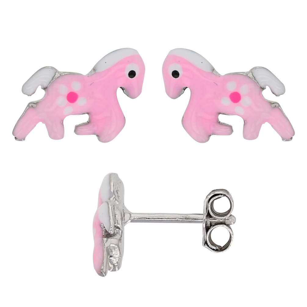 Boucles d'oreilles cheval rose en argent rhodié (3131760)