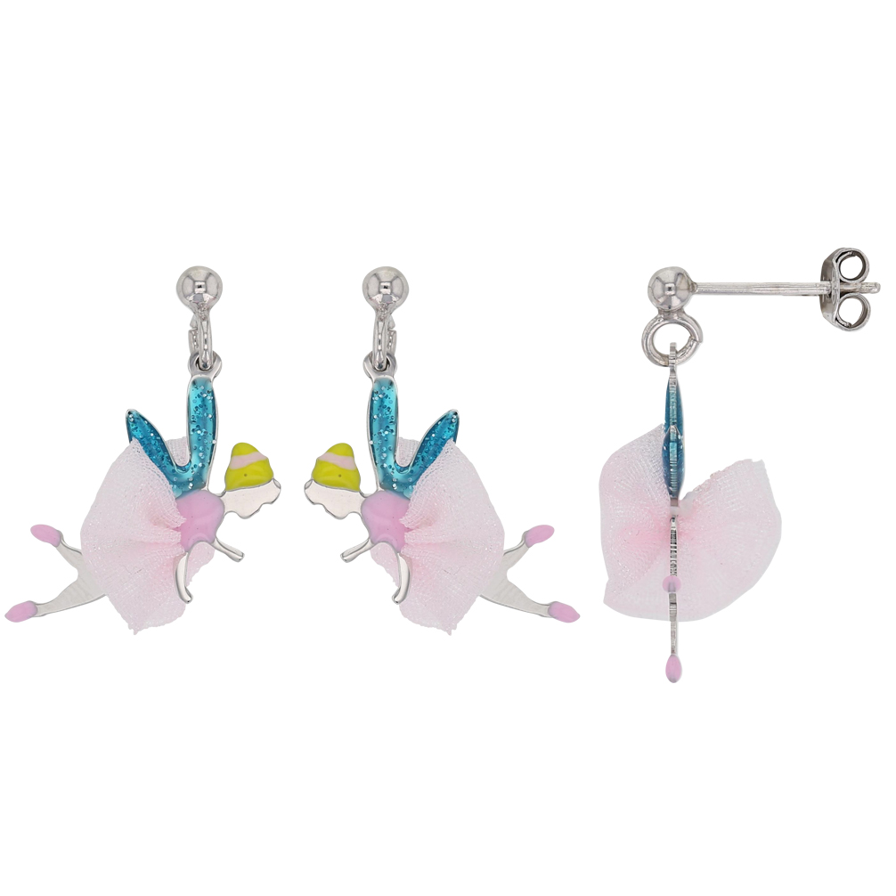 Pendantes argent rhodié forme de fée avec tutu et ailes bleues (3131778)