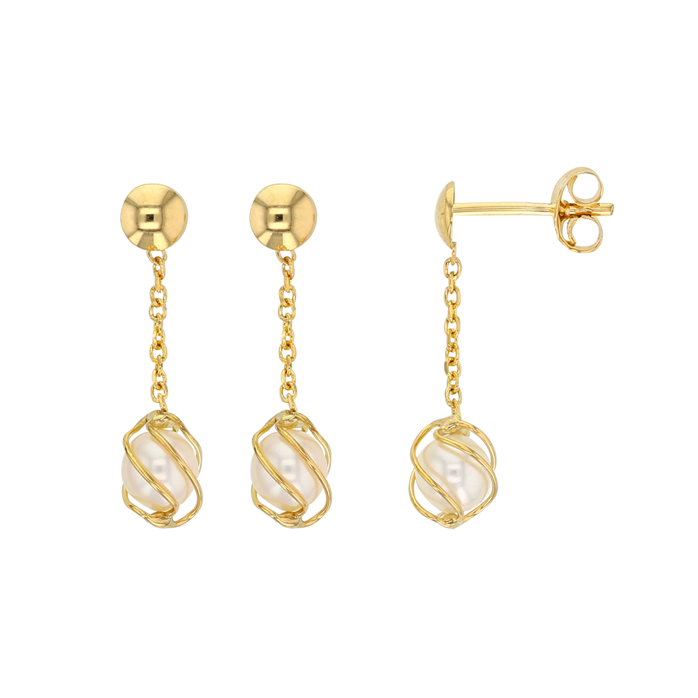 Boucles d'oreilles pendantes en Or 750/1000 avec perle d'eau douce (3030235)