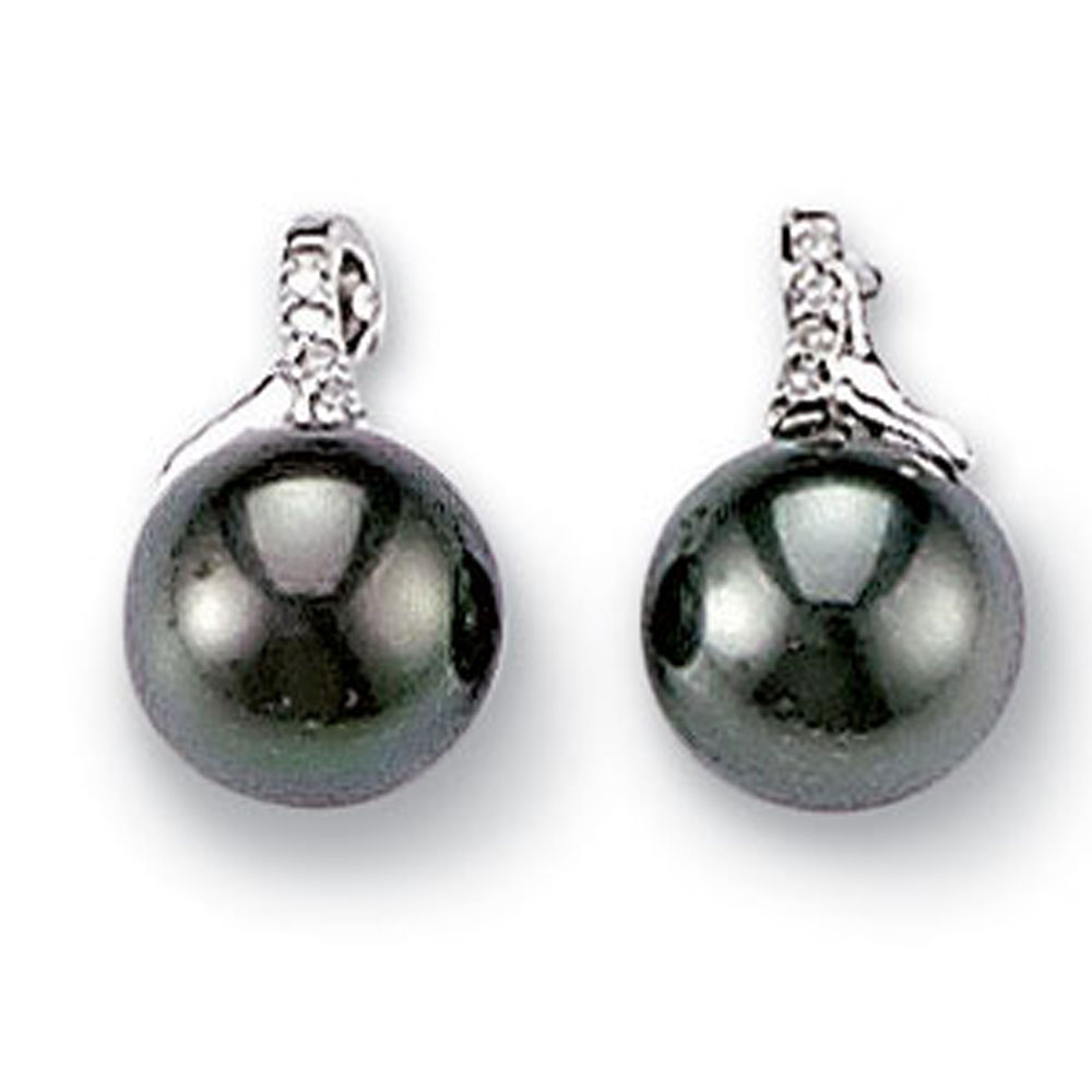 Boucles d'oreilles or gris 750/1000e, perle de Tahiti et diamant (0,052 carat) - Gris