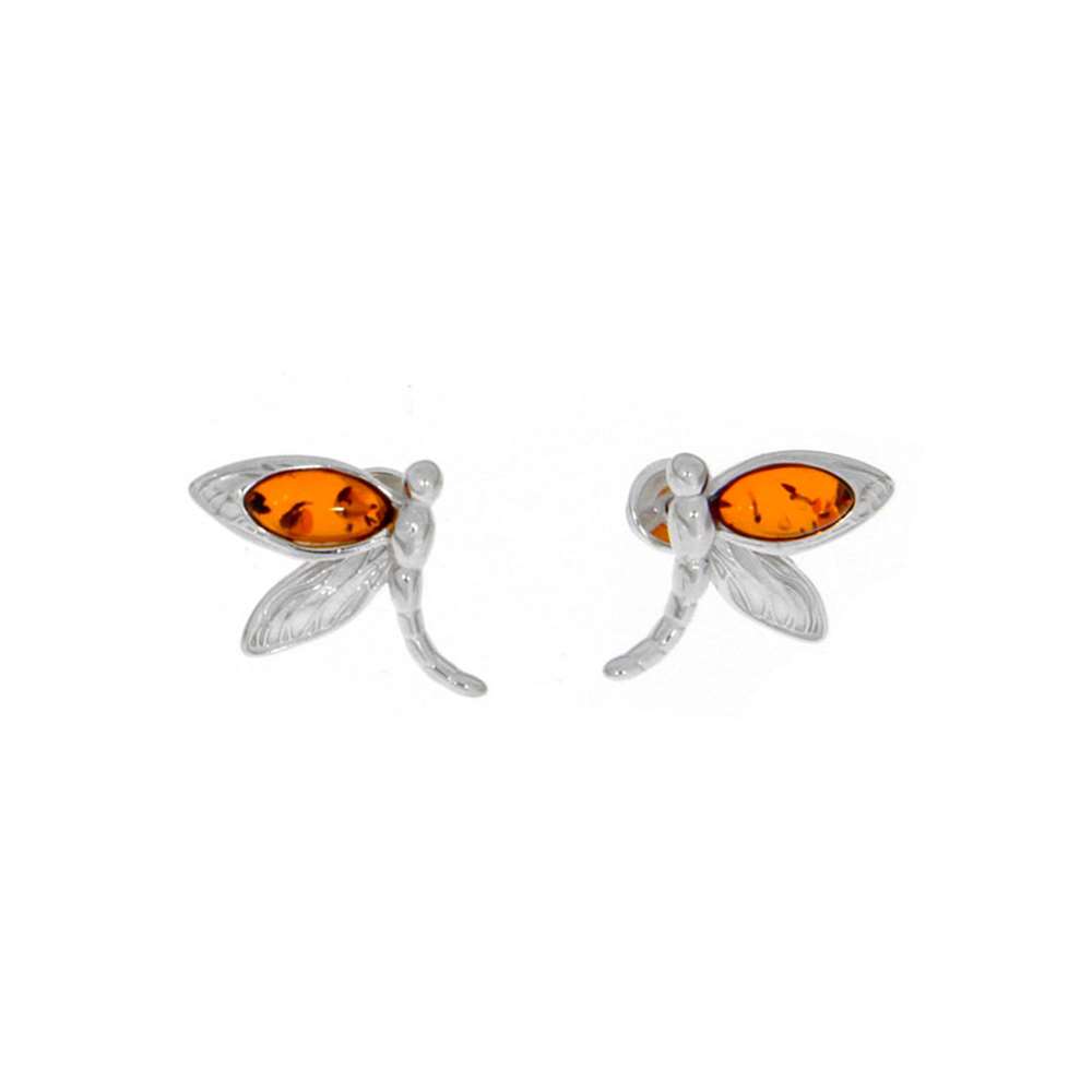 Boucles d'oreilles libellule en Ambre miel et argent 925/1000 rhodié (31318202)