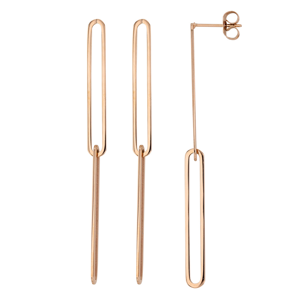 Boucle d'oreilles pendantes forme trombone en acier doré rose (313420R)