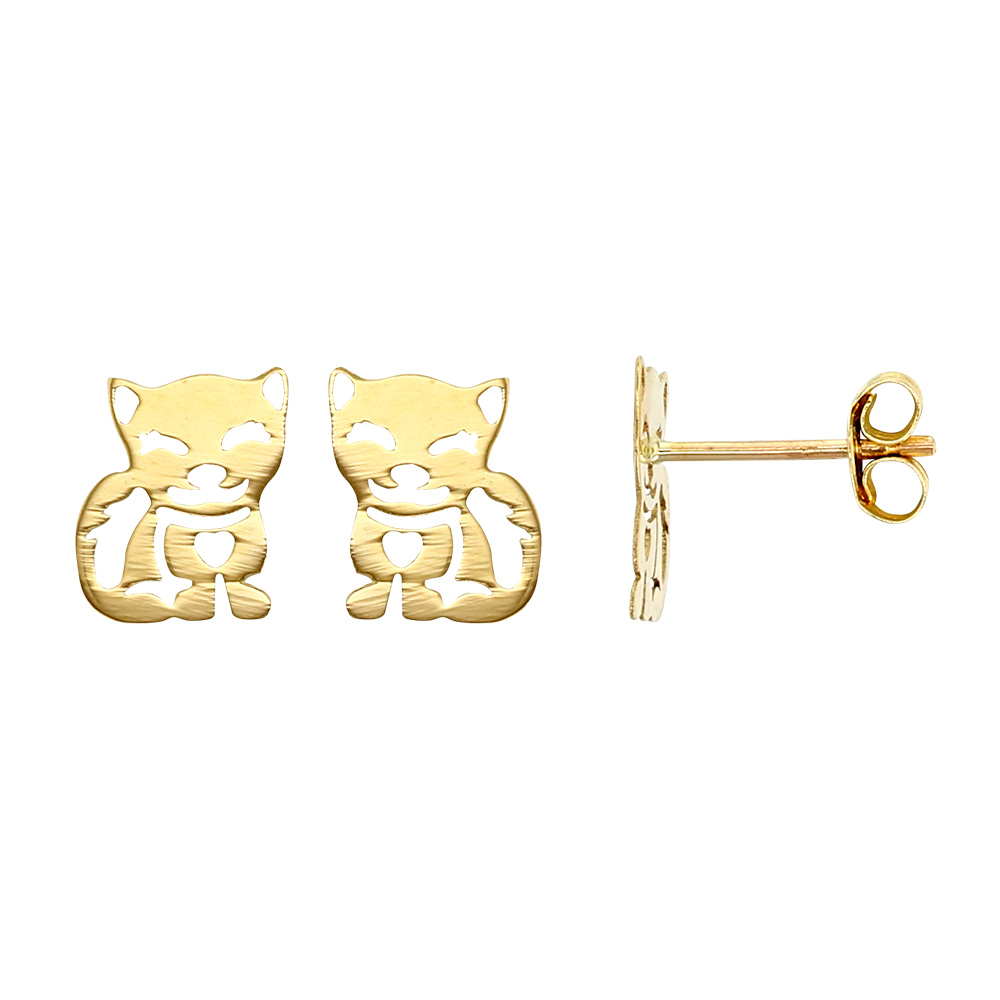 Boucles d'oreilles puce en forme de chat, Or 375/1000 (393276)