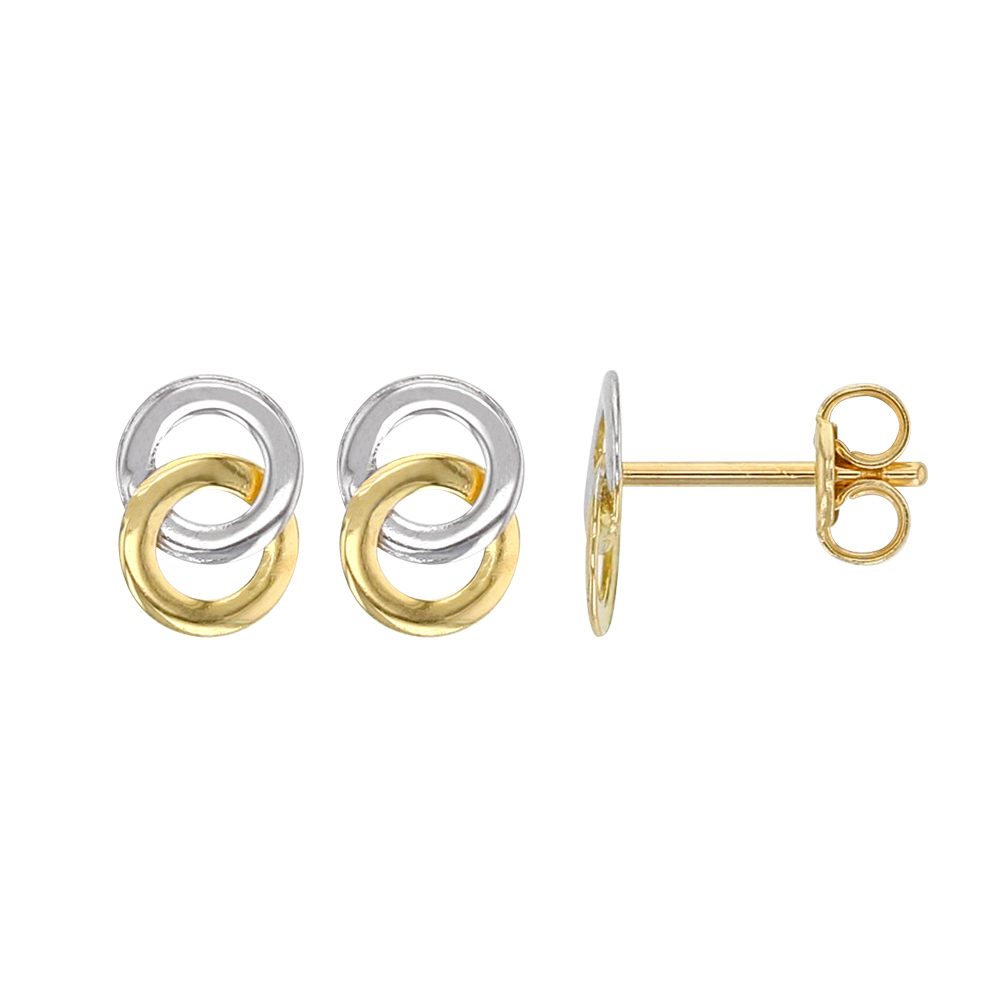 Boucles d'oreilles en Or 750/1000, 2 ronds blanc et jaune enlacés (3030213)