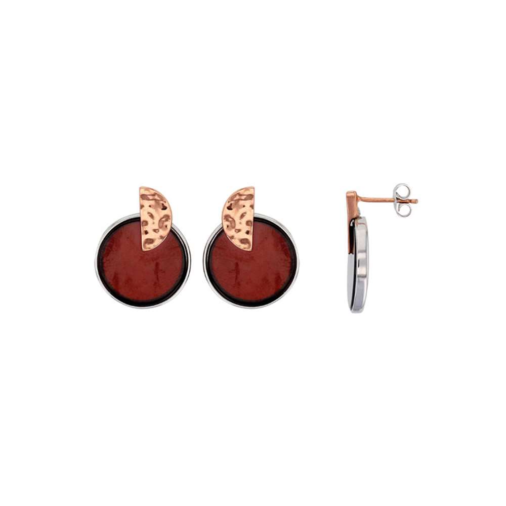 Boucles d'oreilles rondes Ambre cerise et demi-cercle doré-rose, armature argent 925/1000 rhodié (31318194)