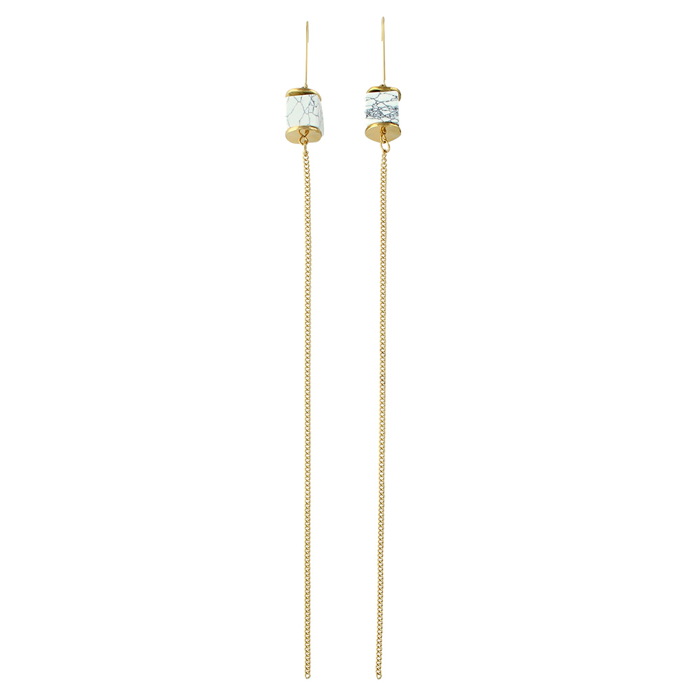 Boucles d'oreilles pendantes acier doré avec pierres synthétiques effet marbre (313261)