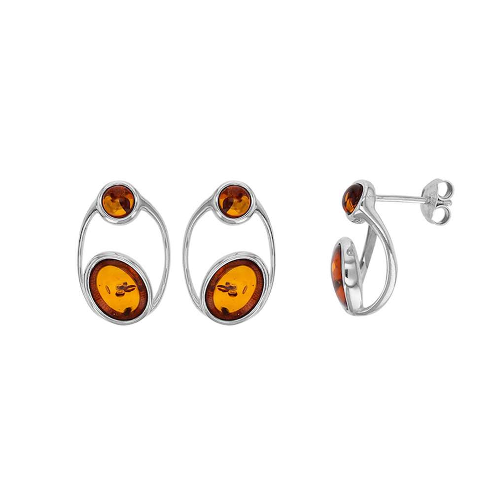 Boucles d'oreilles pierres d'Ambre cognac et argent 925/1000 rhodié (31318175)