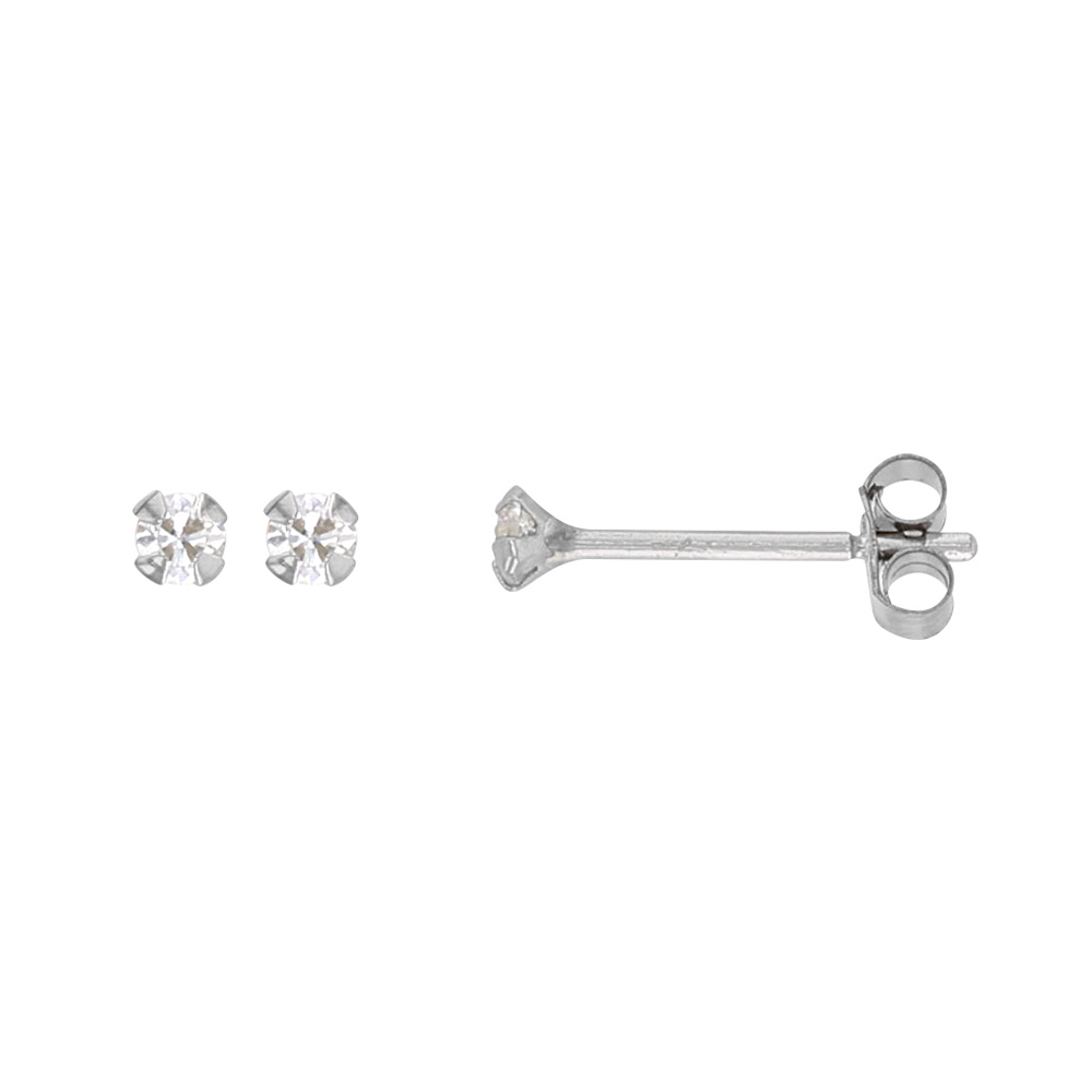 Boucles d'oreilles puce en Or blanc 375/1000 avec oxyde de 2mm serti griffes (393400BL)