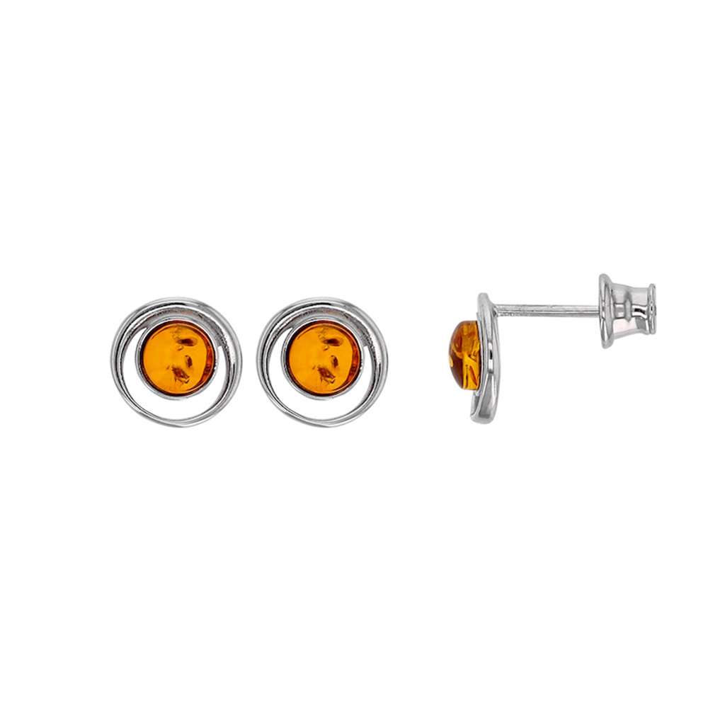 Boucles d'oreilles puces Ambre couleur miel et argent 925/1000 rhodié (31318214)