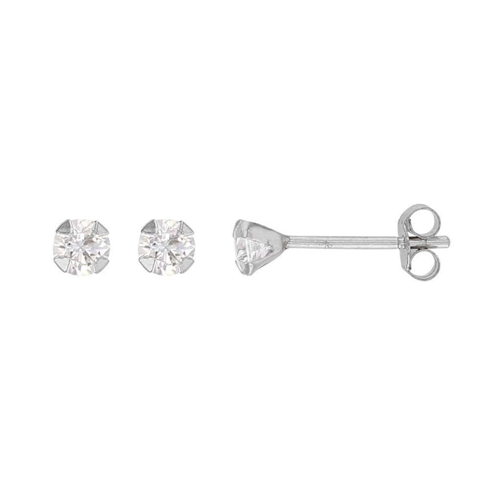 Boucles d'oreilles puces en Or blanc 375/1000 avec oxyde de 3mm en serti griffes (393401BL)