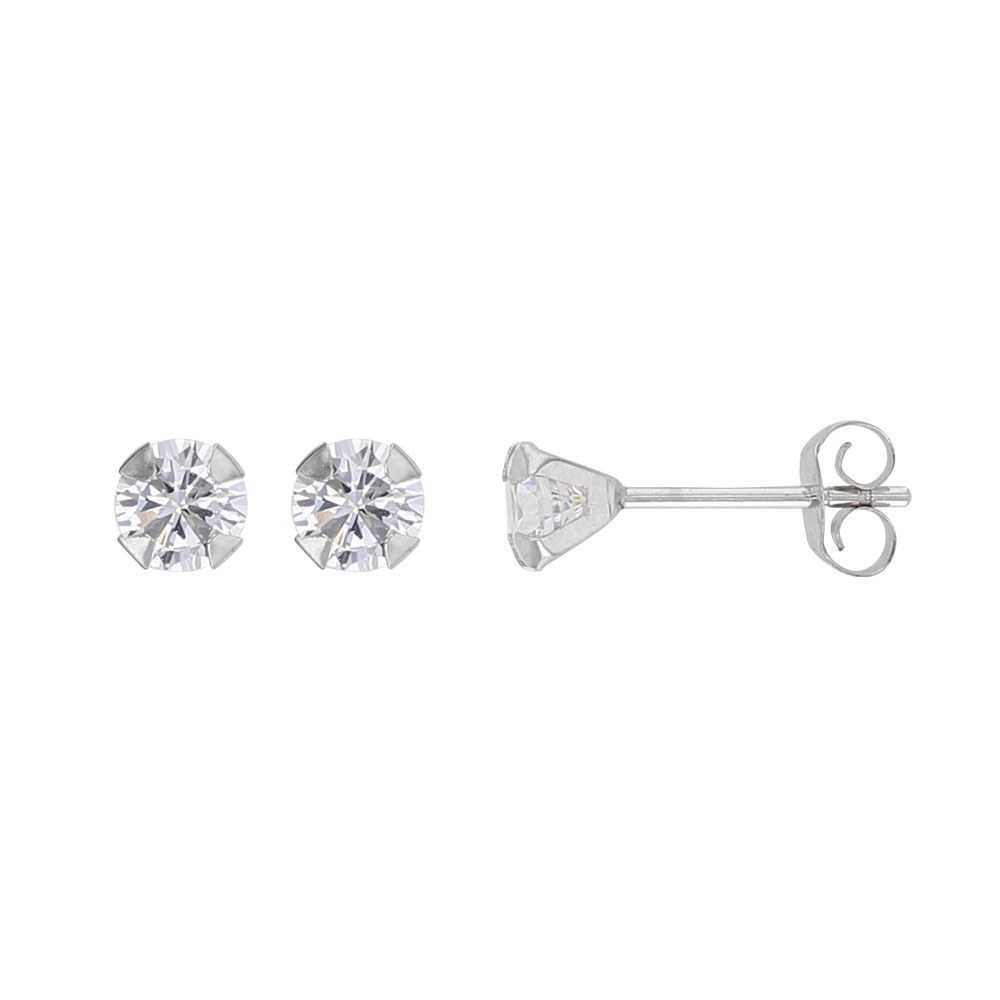 Boucles d'oreilles puces en Or blanc 375/1000 avec oxyde de 4mm en serti griffes (393403BL)