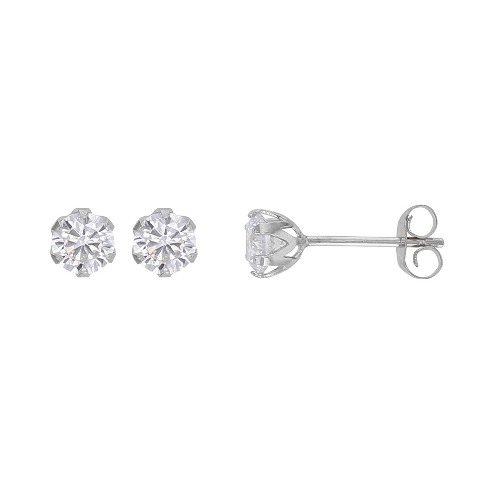 Puces en Or blanc 375/1000 avec oxyde de 4mm serti 6 griffes (393464BL)