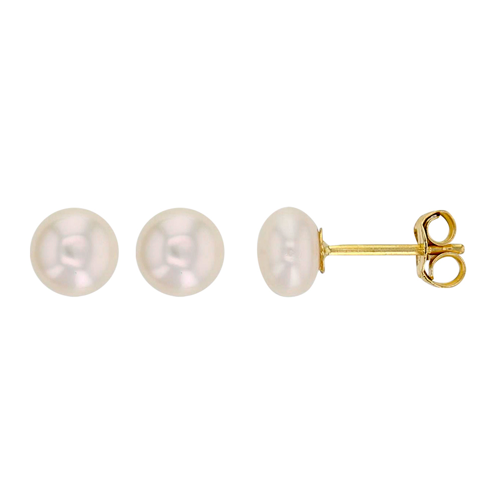 Boucles d'oreilles puce en Or 750/1000 avec perle d'eau douce de 6mm (3030238)